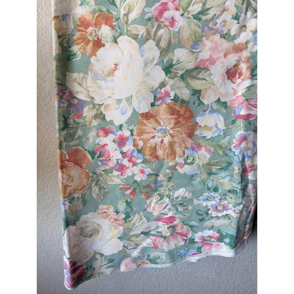 Vintage Floral Rose Fabric Sage‎ Green Pink Shabby Chic Cottagecore 80 x 60